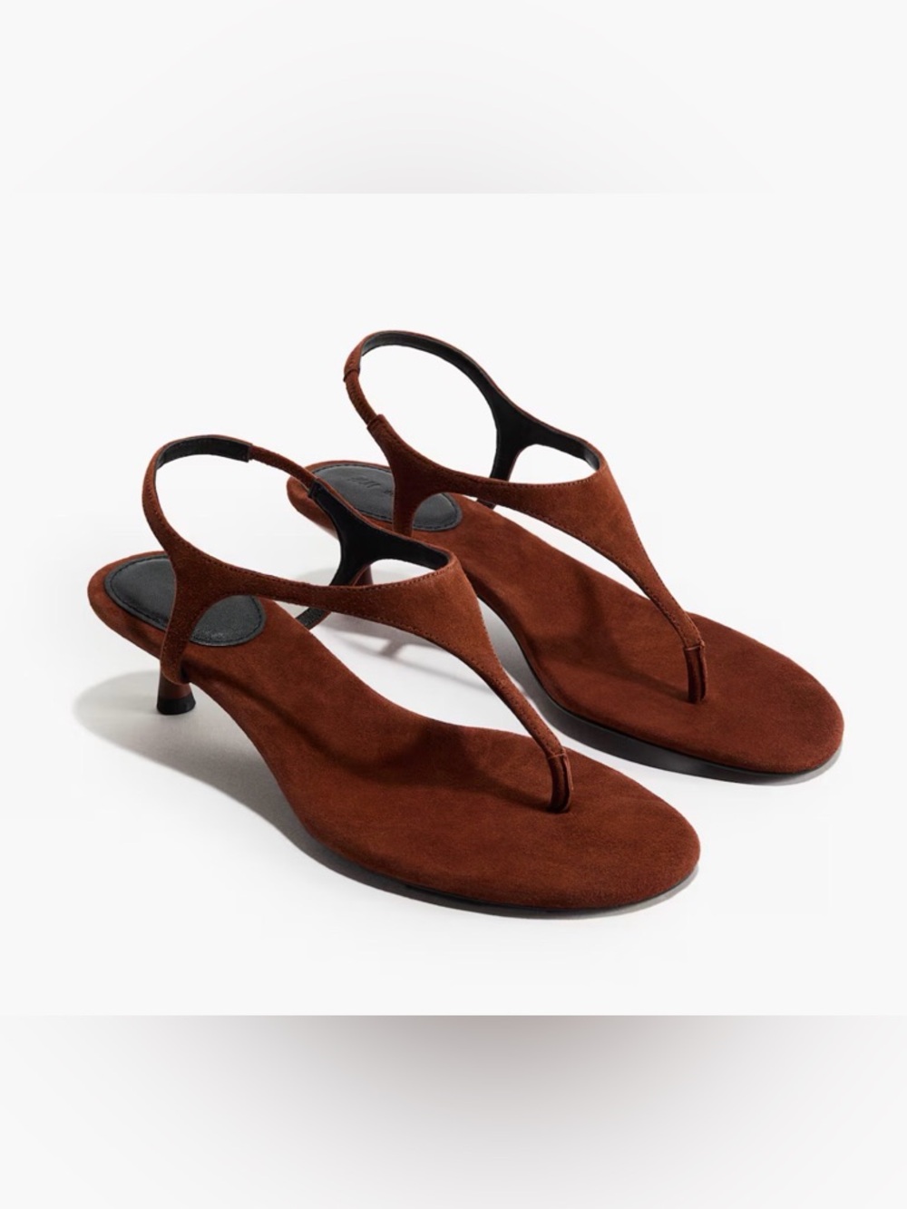 H&M Edition Thong Styled Brown Suede Kitten Heel  Sandal Sizes 7& 8 NWT - Picture 3 of 10